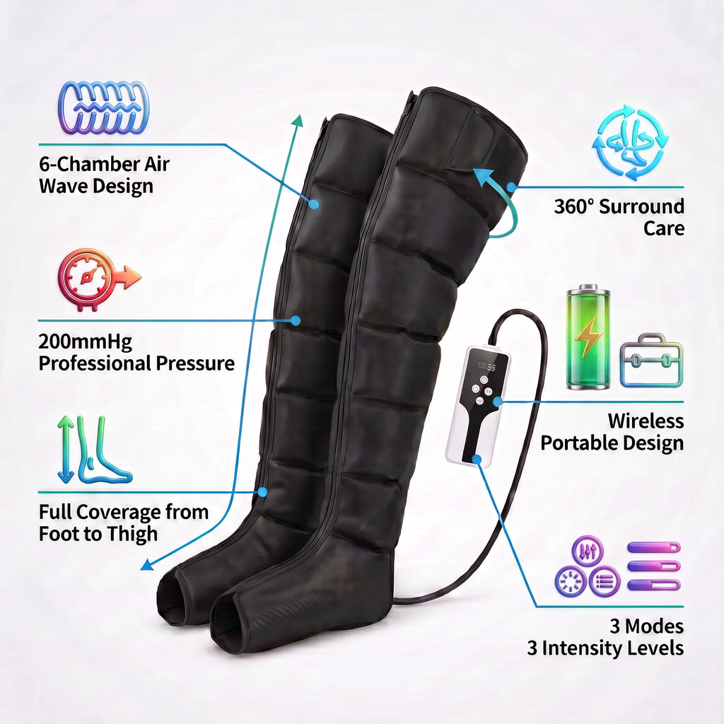 USB Rechargeable Leg Massager Boots – Air Compression for Calf & Foot Recovery | Pair with Pause Function for Relaxation & Circulation