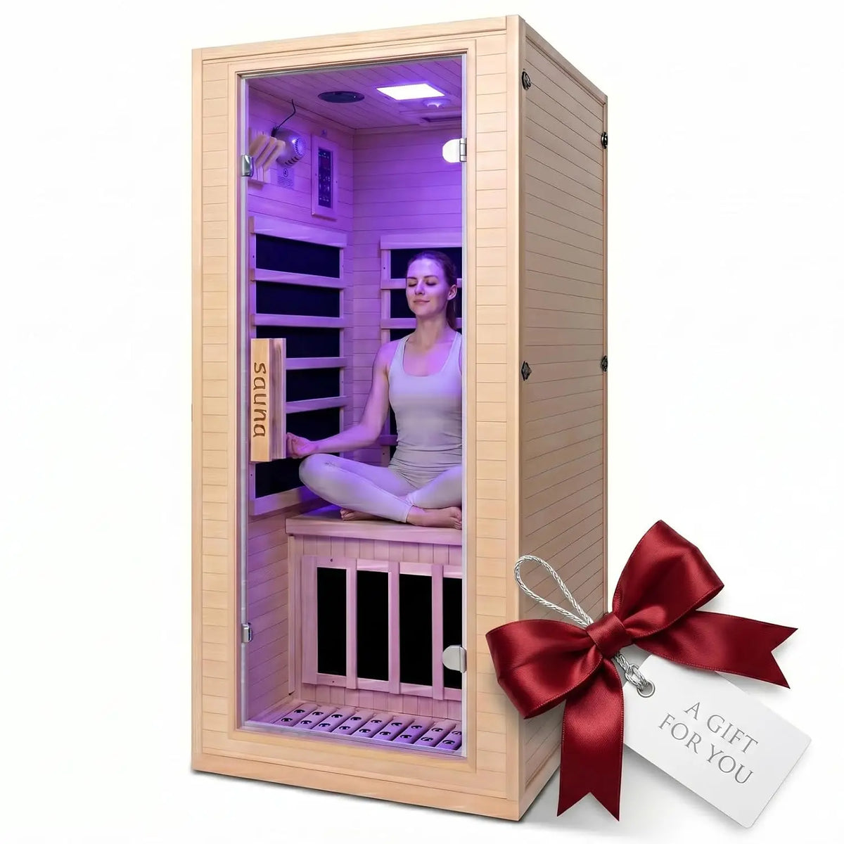 Mini sauna infrarouge 1 personne – Sauna d'intérieur compact de 1,5 m avec porte vitrée à ouverture latérale | Sauna domestique peu encombrant pour petits espaces | Personnalisable
