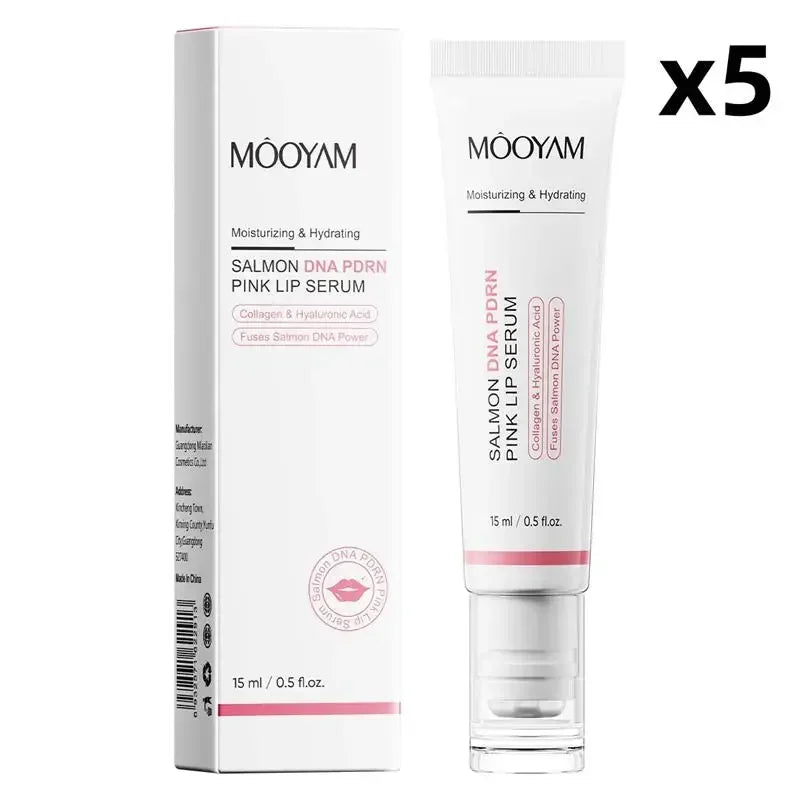 Sérum labial rosa de ADN de salmón PDRN – 15 ml, hidratación reparadora de larga duración para labios agrietados, líneas labiales y aclarado de tono apagado