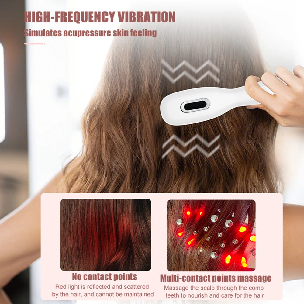 Peine eléctrico para el crecimiento del cabello y aplicador de aceite – Cepillo masajeador de cuero cabelludo con luz LED roja y azul + vibración EMS para la caída del cabello y su regeneración