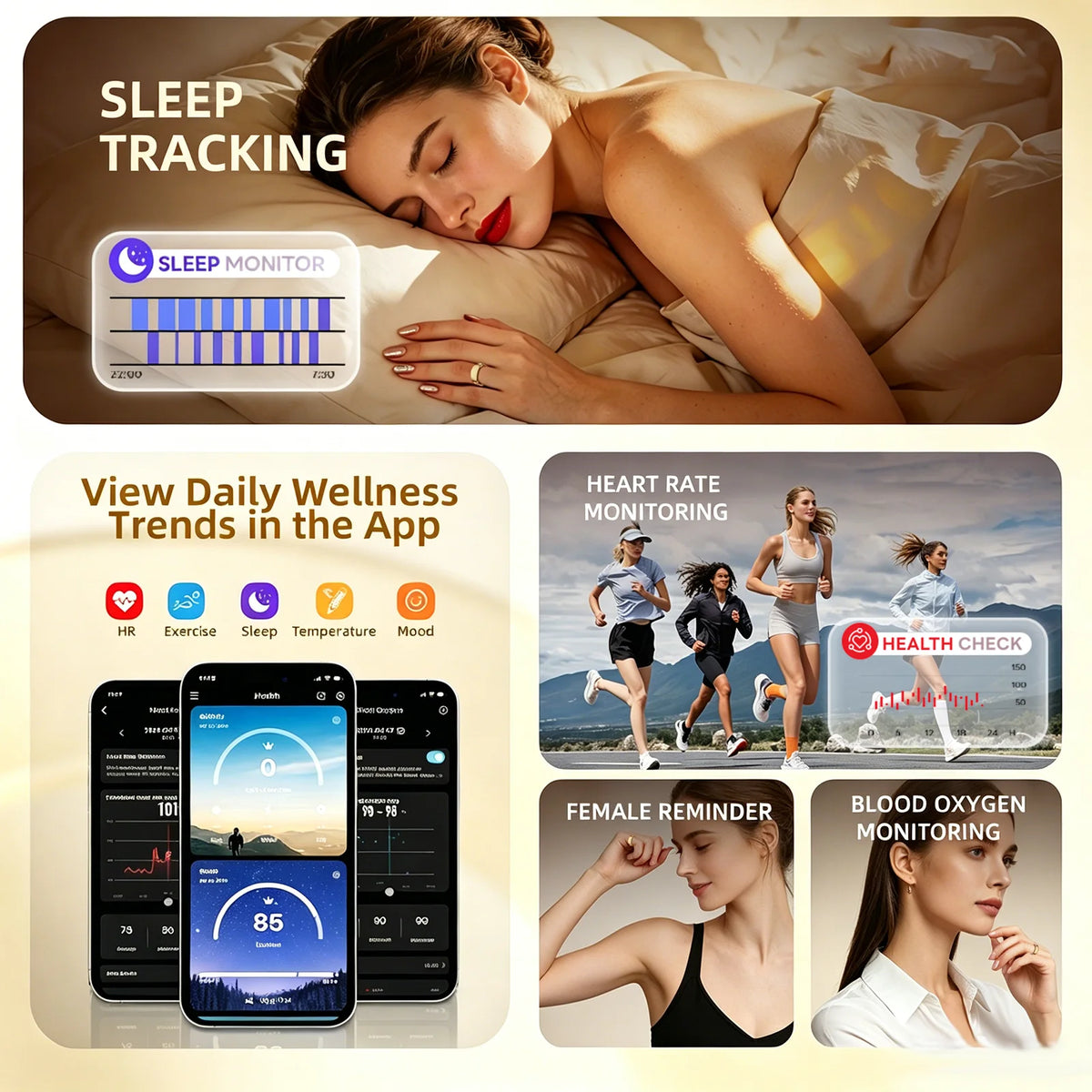 Anillo de salud inteligente QRing: monitor de temperatura corporal, frecuencia cardíaca, oxígeno en sangre y sueño | Bluetooth 5.2, resistente al agua 5 ATM con estuche de carga y aplicación QRing