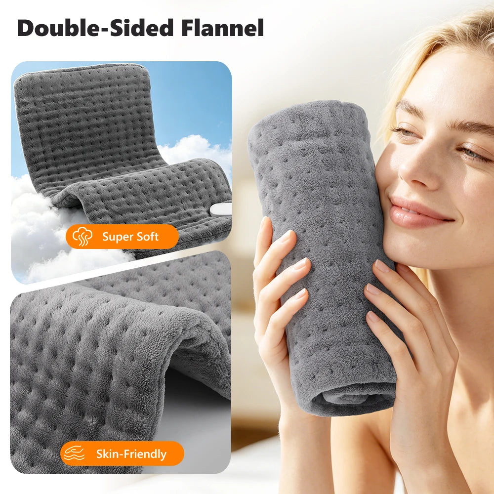 Coussin chauffant électrique 60×30 cm – 10 niveaux de chaleur, température constante, 4 réglages de minuterie | Tapis thermique lavable pour chaleur sèche et humide, idéal pour l'hiver et le soulagement de la douleur