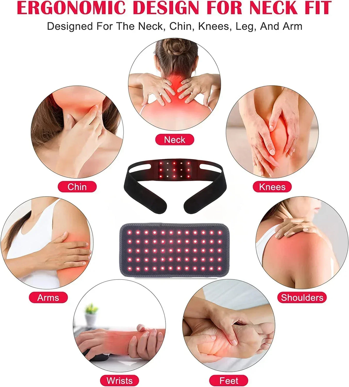 Whole Body Red & Infrared LED Light Belt – 660nm & 850nm Slimming Wrap for Waist, Neck, Chin, Wrist & Hand | Fat Reduction Body Pad