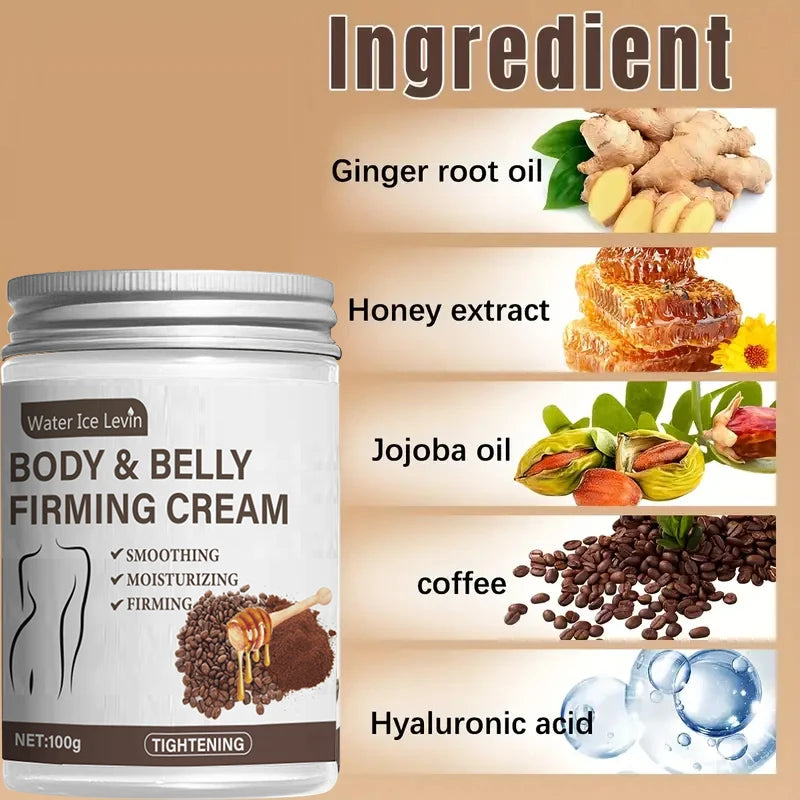 Crema corporal reafirmante de cafeína y colágeno – Reafirma abdomen, muslos y brazos | Vitamina E, aceite de coco, sin fragancia