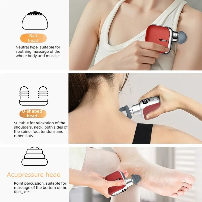 Mini Pocket Massage Gun – 4 Silicone Heads, Lightweight & Low-Noise | Portable Muscle Massager for Office & Home Use