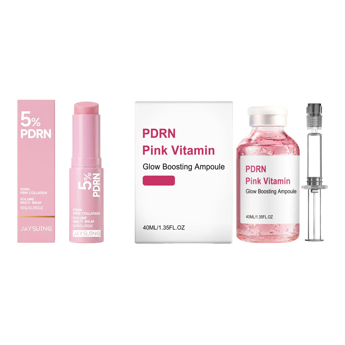 PDRN Skincare Set – Pink Collagen Volume Multi Balm Stick & Face Serum for Hydrating, Firming & Volume Repair | Face, Lips & Eye Area