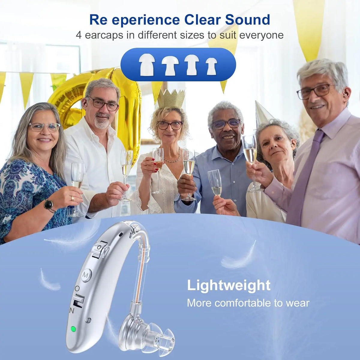 Appareil auditif numérique rechargeable contour d'oreille – Amplificateur de son à tonalité réglable | Aide auditive quotidienne portable pour personnes âgées