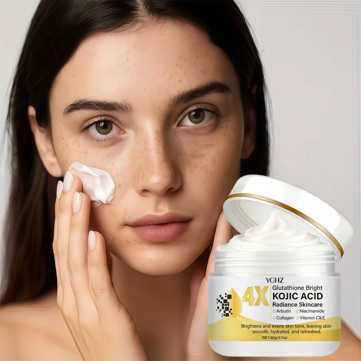 Crema facial de ácido kójico: Iluminadora, correctora de manchas oscuras e hidratante | Día y noche | 60 g