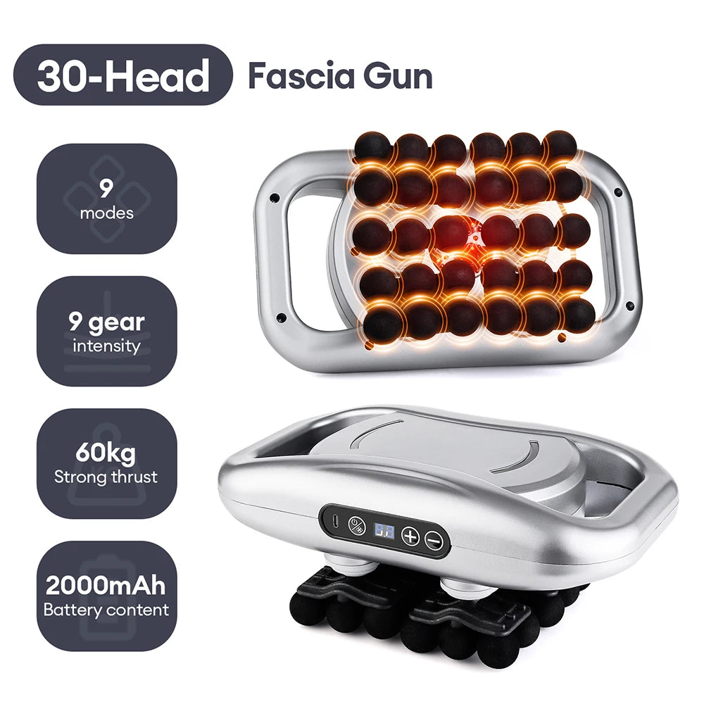 Pistolet de massage à 30 têtes – Pistolet de massage à vibrations haute fréquence pour la récupération musculaire du dos, de la taille, des cuisses, du cou et des épaules