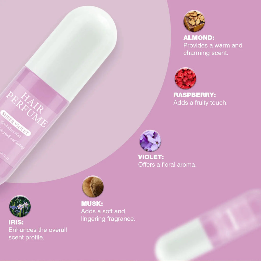 Sheer Violet Haarparfüm – 50 ml, reinigendes Deodorant-Spray für Haar, Körper & Kissen mit sanftem Moschusduft für Damen