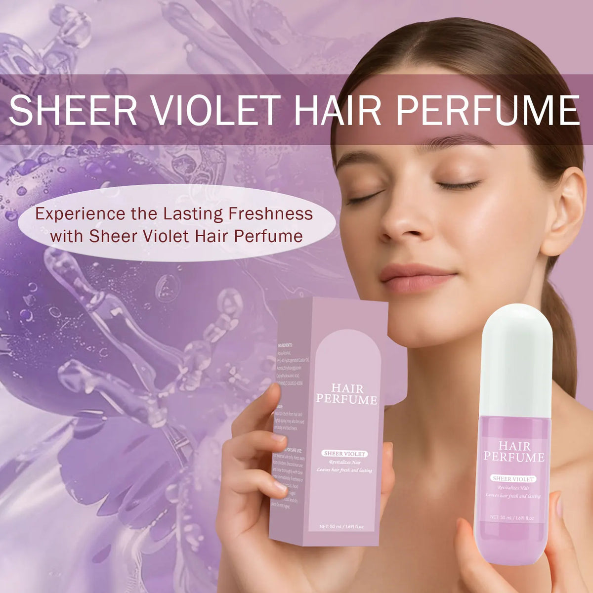 Sheer Violet Haarparfüm – 50 ml, reinigendes Deodorant-Spray für Haar, Körper & Kissen mit sanftem Moschusduft für Damen