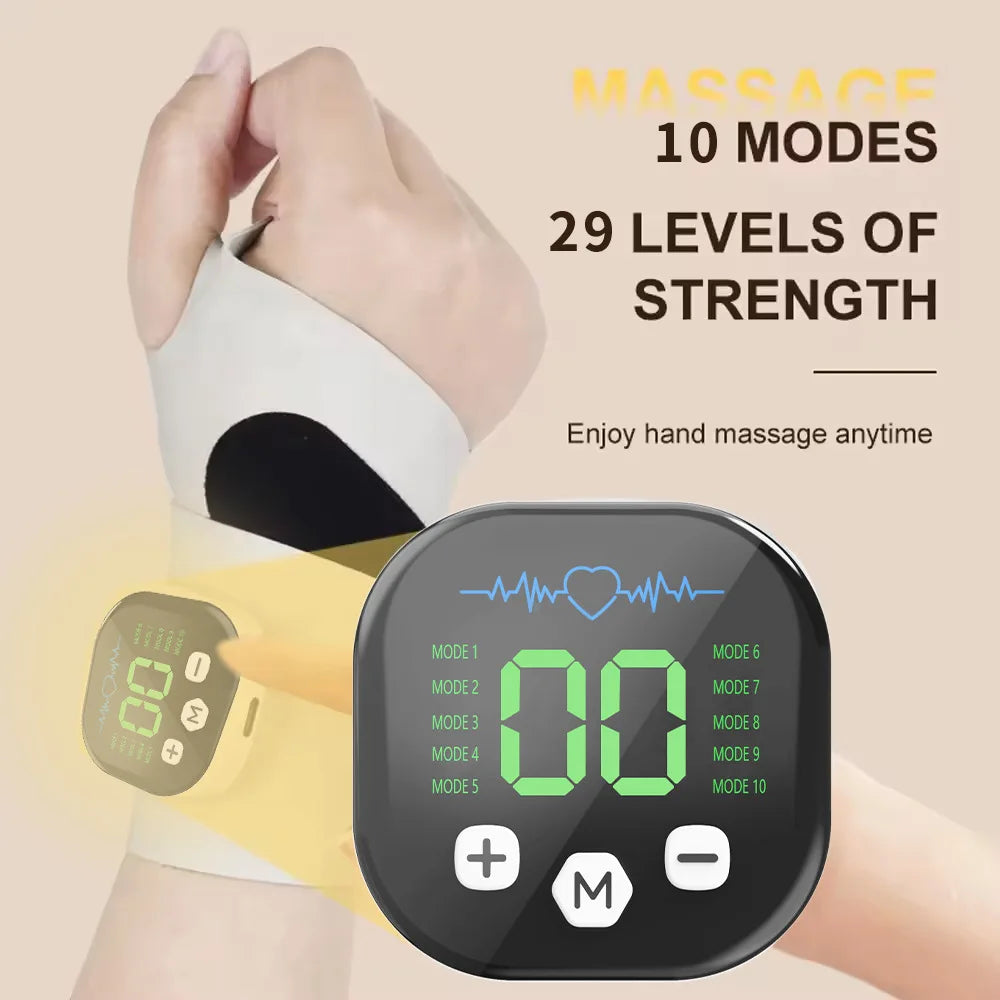 EMS Elektrisches Hand- & Handgelenk-Massagegerät – 10 Modi, Vibration & USB wiederaufladbar | Kabellose Handgelenkbandage zur Linderung von Muskelermüdung