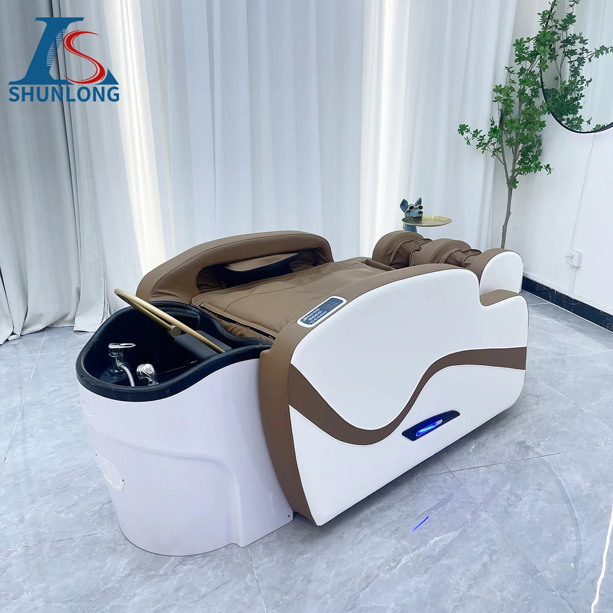 Lit de shampoing thaïlandais inclinable moderne – Lit de lavage capillaire pour massage complet du corps et soin du cuir chevelu | Salon professionnel et spa de beauté