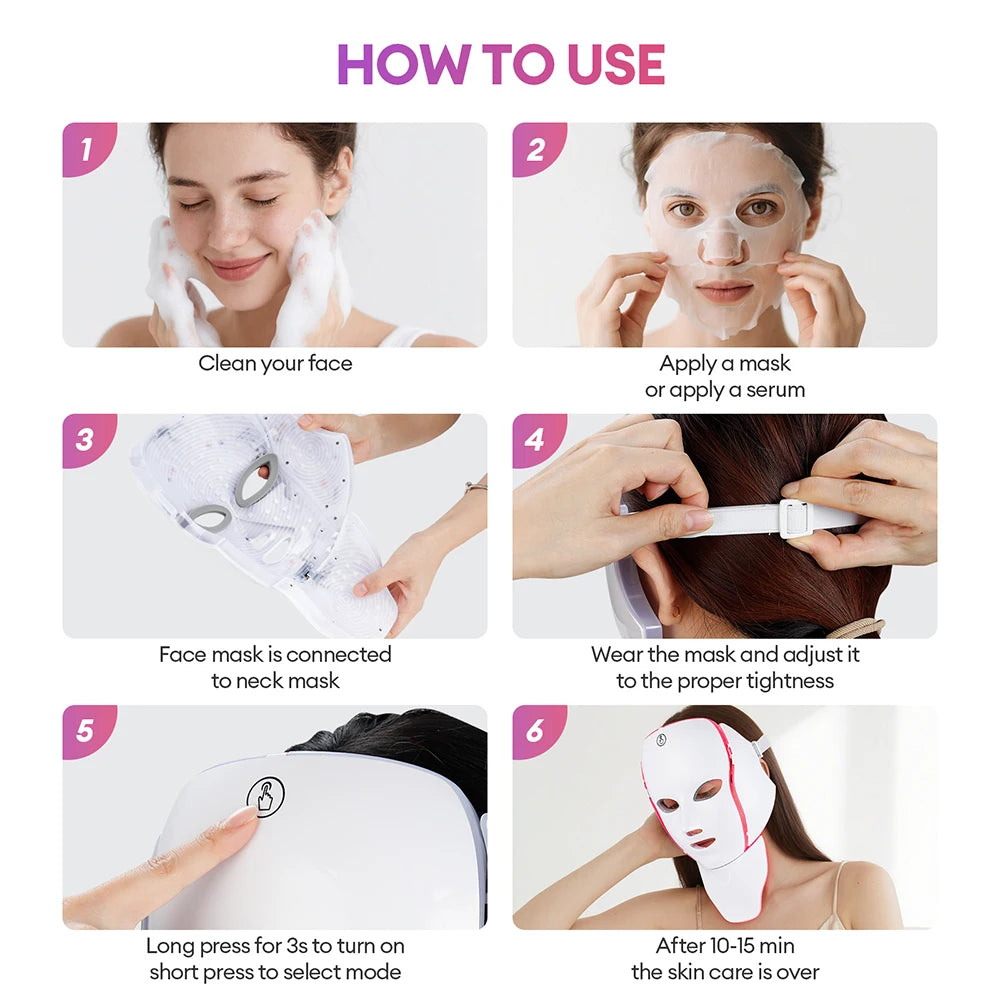 7-Color LED Facial & Neck Mask – Photon Light Therapy for Skin Rejuvenation, Anti-Acne, Face Lifting & Firming Beauty Device