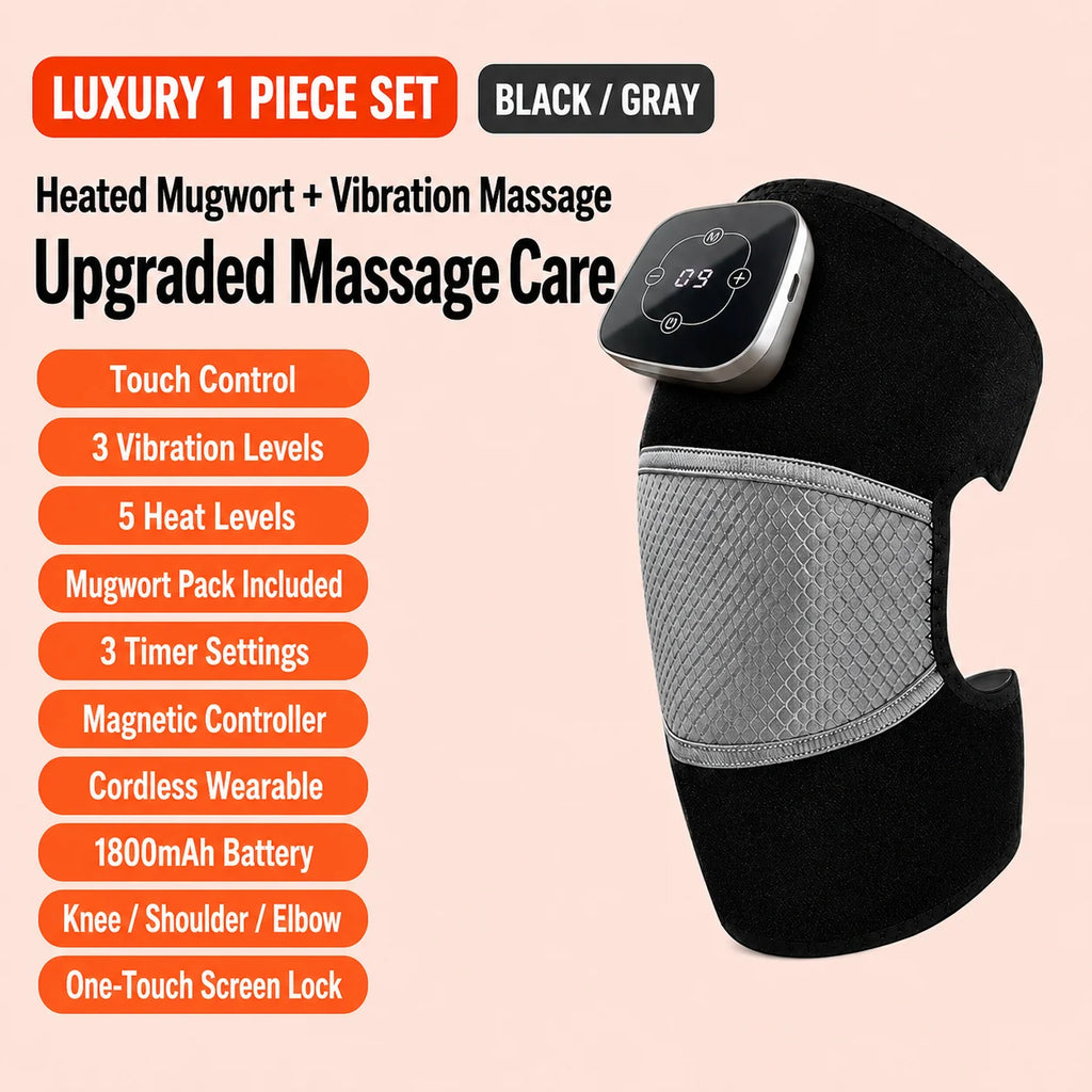 Electric Heated Knee Massager – Vibration Massage Pad with 5 Heat Levels | 3-in-1 Knee, Shoulder & Elbow Brace | Magnetic Controller