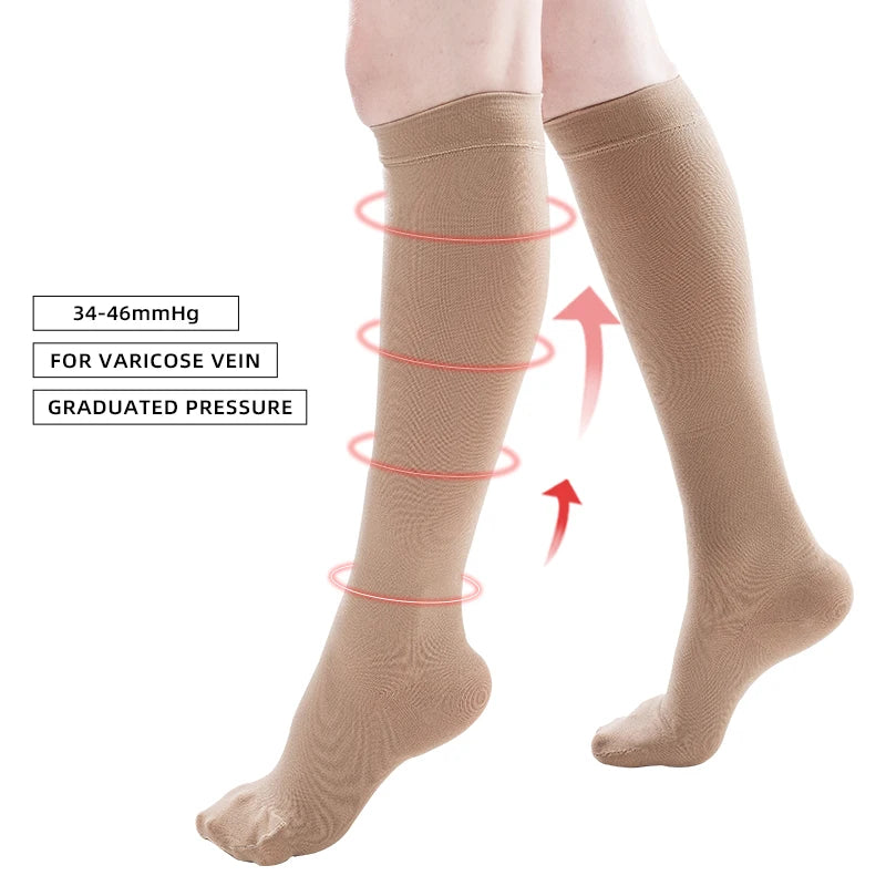 30-40 mmHg Medical Compression Calf Sleeves – 3-Level Graduated Pressure Wraps for Women’s Running, Volleyball & Sports Performance
