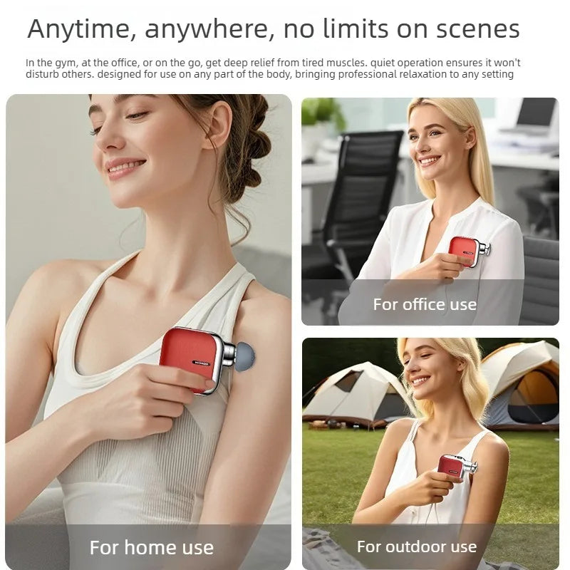 Mini Pocket Massage Gun – 4 Silicone Heads, Lightweight & Low-Noise | Portable Muscle Massager for Office & Home Use