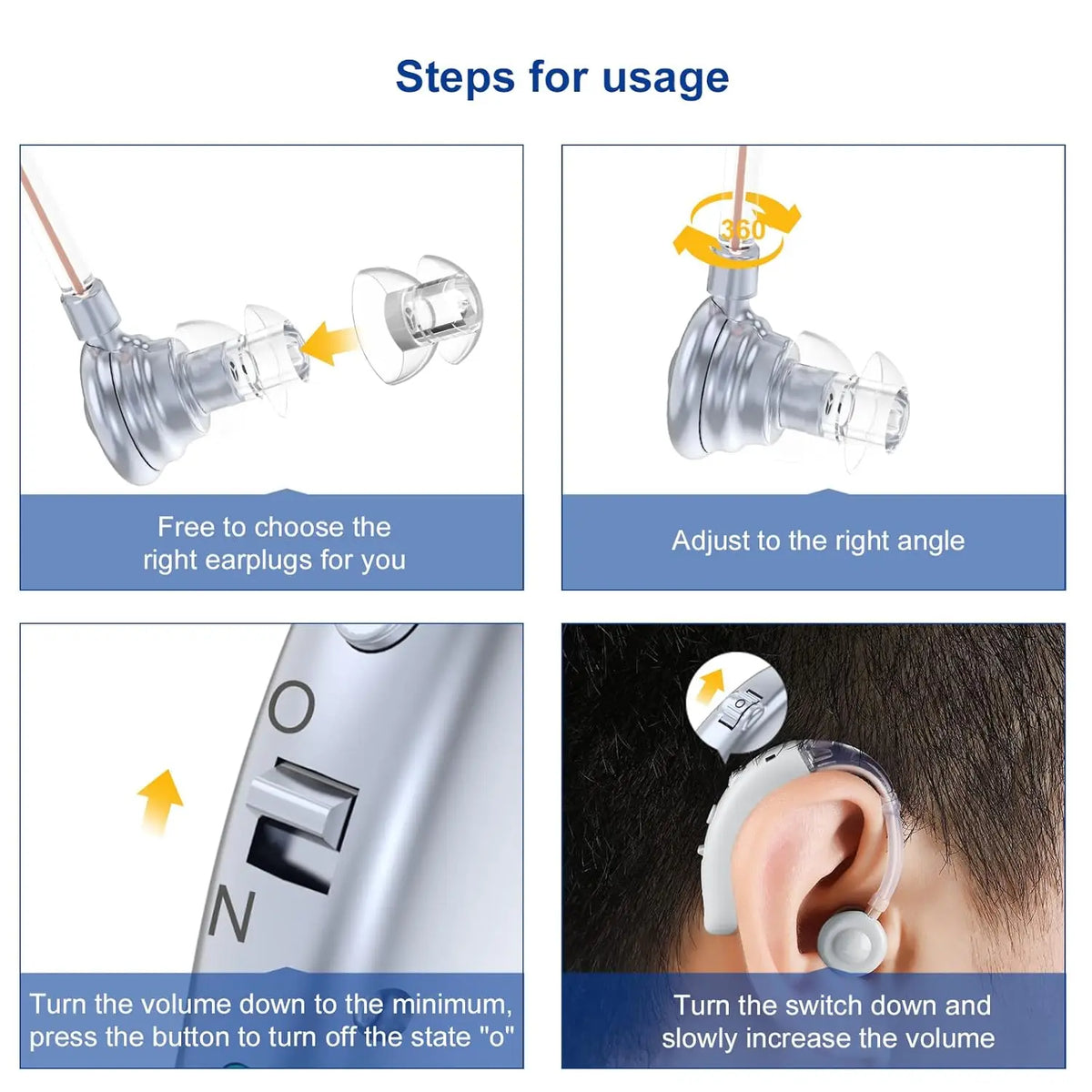 Appareil auditif numérique rechargeable contour d'oreille – Amplificateur de son à tonalité réglable | Aide auditive quotidienne portable pour personnes âgées