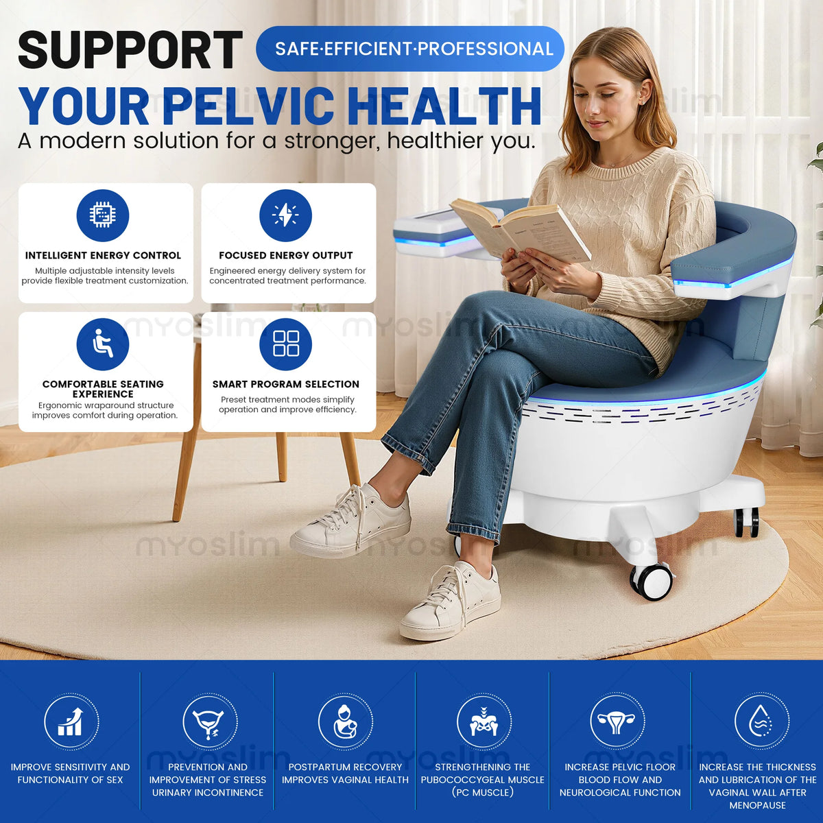 Electromagnetic Pelvic Floor Therapy Chair – EMS Pelvic Muscle Stimulator for Incontinence & Postpartum Recovery | Men & Women
