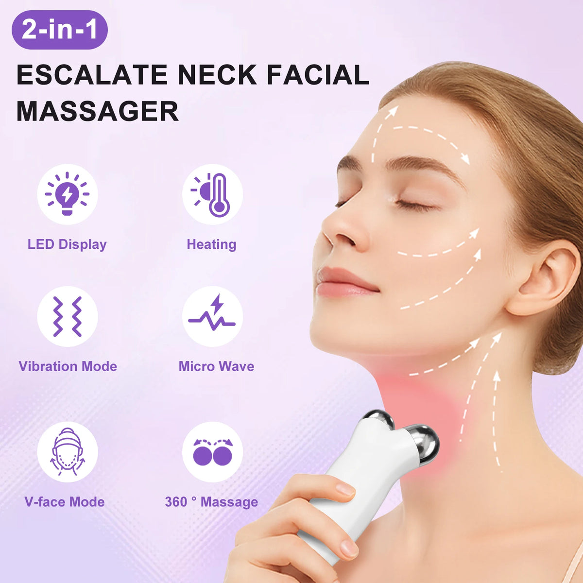 Dispositivo de lifting facial en V CMH FaceCare: rodillo de microcorriente EMS para rejuvenecimiento cutáneo, antiarrugas y contorno facial