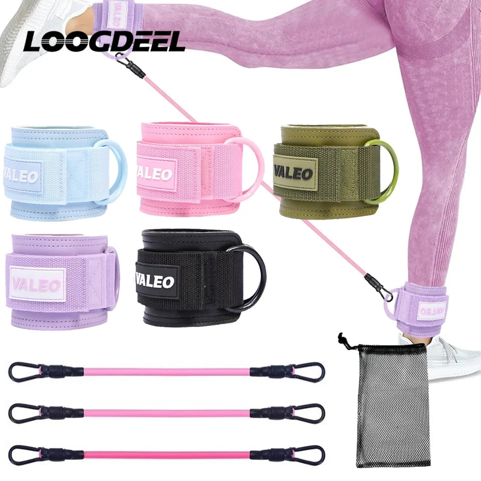 Juego de bandas de resistencia LOOGDEEL con correas para tobillos – Tobilleras con peso y soporte de entrenamiento para piernas, acolchados y ajustables, para máquinas de cable, yoga y deporte