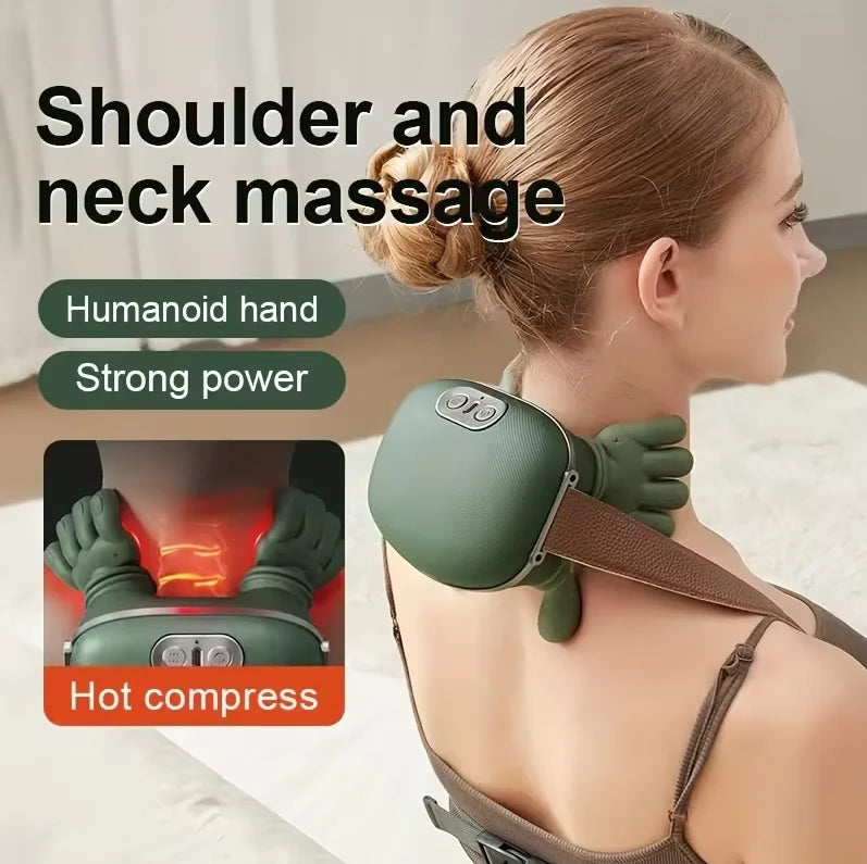 Wireless Bionic Heated Neck & Shoulder Massager – Electric with Finger Massage | Portable Heat Neck Massager