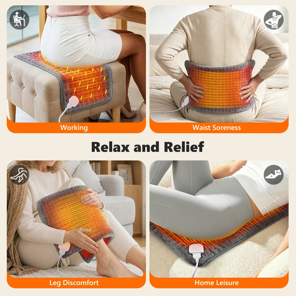 Coussin chauffant électrique 60×30 cm – 10 niveaux de chaleur, température constante, 4 réglages de minuterie | Tapis thermique lavable pour chaleur sèche et humide, idéal pour l'hiver et le soulagement de la douleur