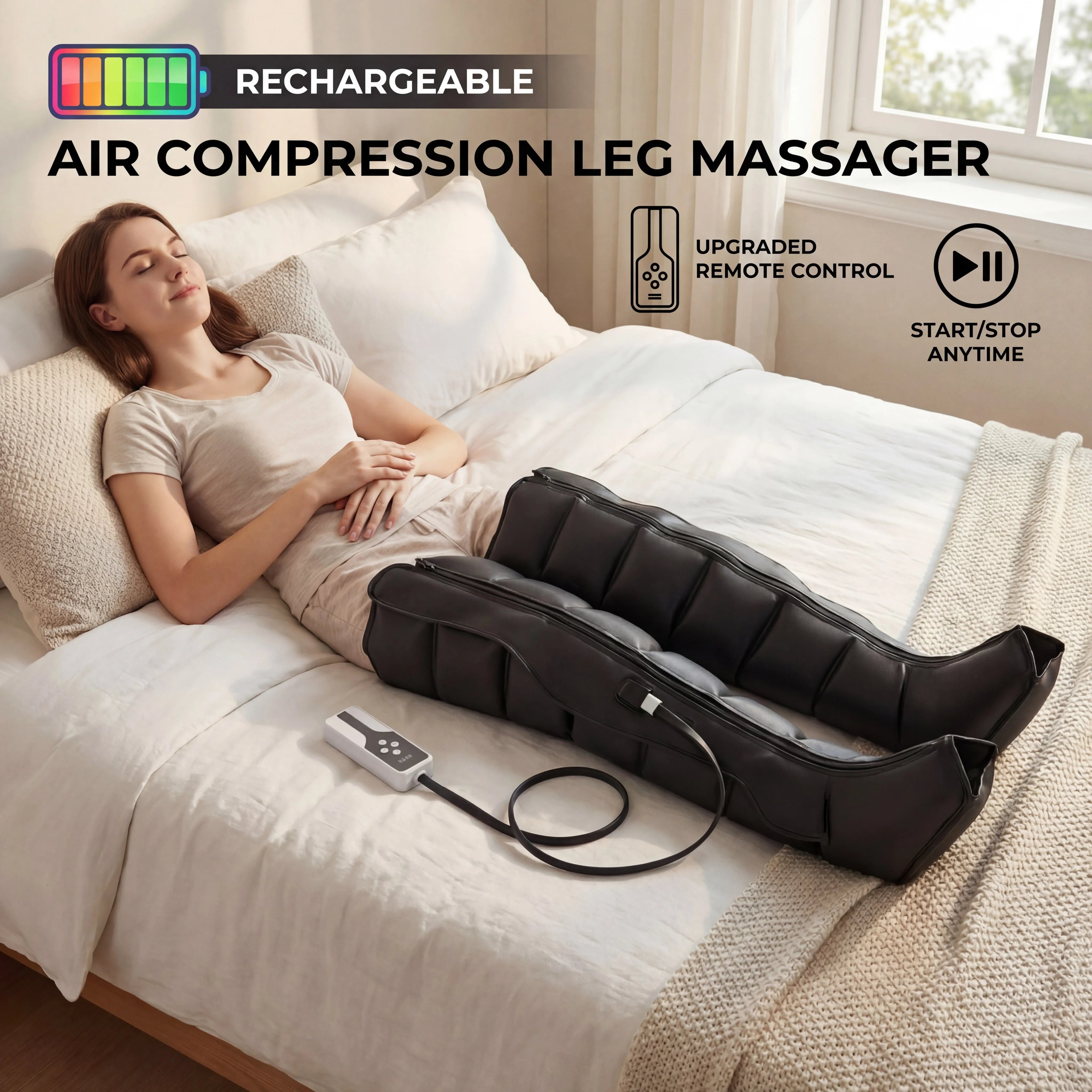 USB Rechargeable Leg Massager Boots – Air Compression for Calf & Foot Recovery | Pair with Pause Function for Relaxation & Circulation