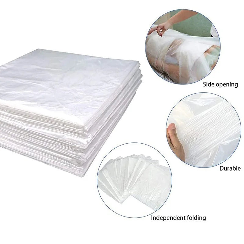 Bolsas desechables para manta de sauna de infrarrojos – Paquete de 50 láminas de revestimiento de PVC de 47″×82″ para envoltura corporal en salones de belleza e higiene de mantas de sauna domésticas