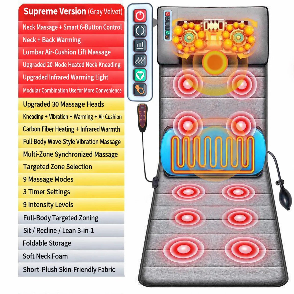 Full Body Electric Heated Massage Mat – 10-Motor Vibration, Neck Kneading & Detachable Leg Foot Massager | Complete Body Relaxation Mattress - sensationmarketsensationmarket14:6144#zunxiangbu;200007763:201336100;400079803:1983473477Full Body Electric Heated Massage Mat – 10-Motor Vibration, Neck Kneading & Detachable Leg Foot Massager | Complete Body Relaxation Mattress100V-240V US PlugChina Mainlandzunxiangbu