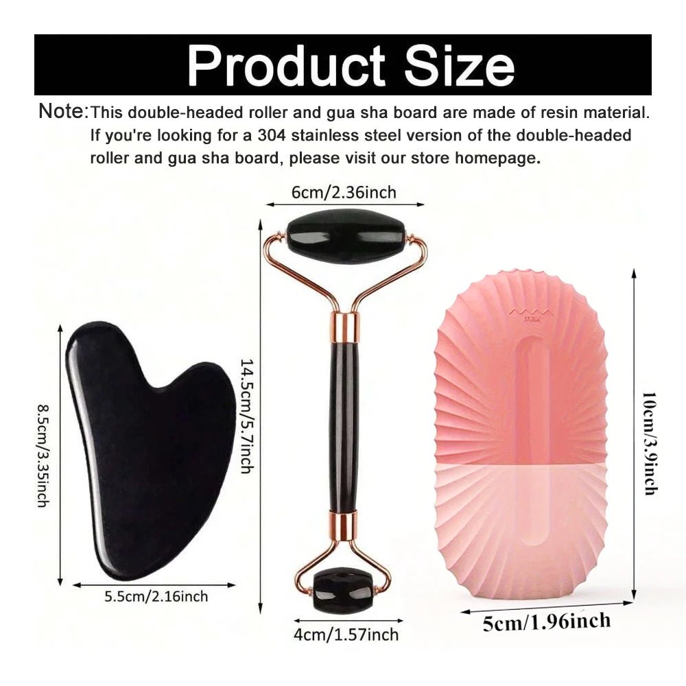 Ice Face Roller & Gua Sha Facial Tool Set – Face Massage Roller for Skin Lifting, Contouring & Depuffing Skincare Routine - sensationmarketsensationmarket14:350850#3pcs set-BlackIce Face Roller & Gua Sha Facial Tool Set – Face Massage Roller for Skin Lifting, Contouring & Depuffing Skincare Routine3pcs set-Black