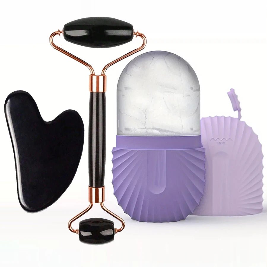 Ice Face Roller & Gua Sha Facial Tool Set – Face Massage Roller for Skin Lifting, Contouring & Depuffing Skincare Routine - sensationmarketsensationmarket14:173#3pcs set-PurpleIce Face Roller & Gua Sha Facial Tool Set – Face Massage Roller for Skin Lifting, Contouring & Depuffing Skincare Routine3pcs set-Purple