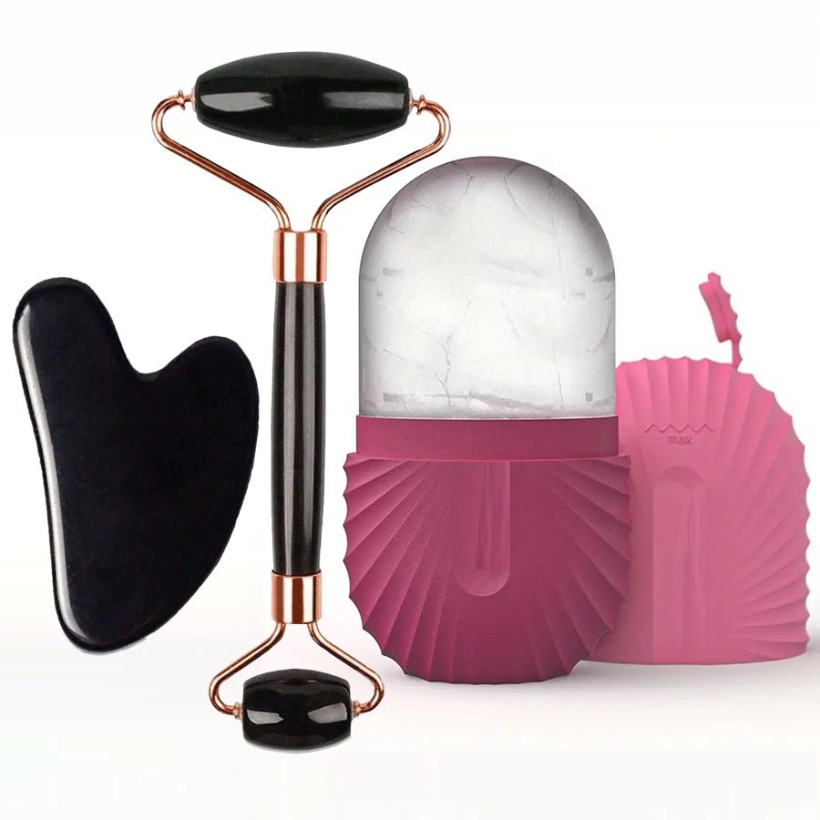 Ice Face Roller & Gua Sha Facial Tool Set – Face Massage Roller for Skin Lifting, Contouring & Depuffing Skincare Routine - sensationmarketsensationmarket14:10#3pcs set-RoseIce Face Roller & Gua Sha Facial Tool Set – Face Massage Roller for Skin Lifting, Contouring & Depuffing Skincare Routine3pcs set-Rose