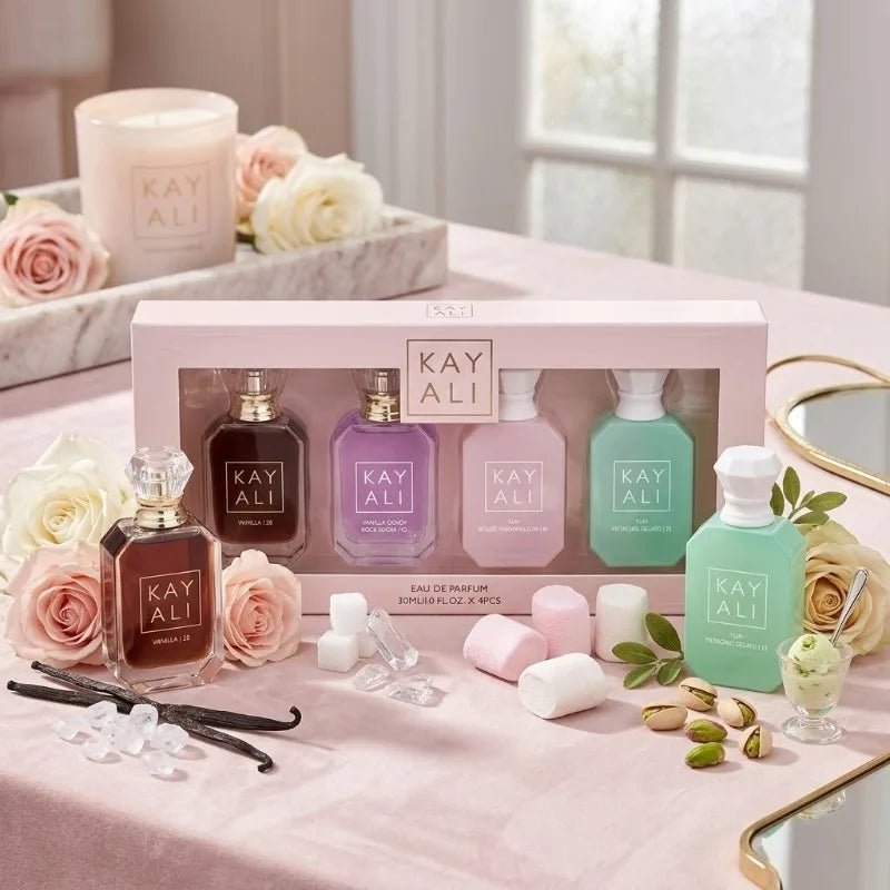 KAYALI Arabic Perfume Set – 4 x 30ml Mini Luxury Fragrance Collection | Long-Lasting Sweet, Rich & Exotic Scents for Women - sensationmarketsensationmarket14:200003699#28-42-81-33KAYALI Arabic Perfume Set – 4 x 30ml Mini Luxury Fragrance Collection | Long-Lasting Sweet, Rich & Exotic Scents for Women28-42-81-33