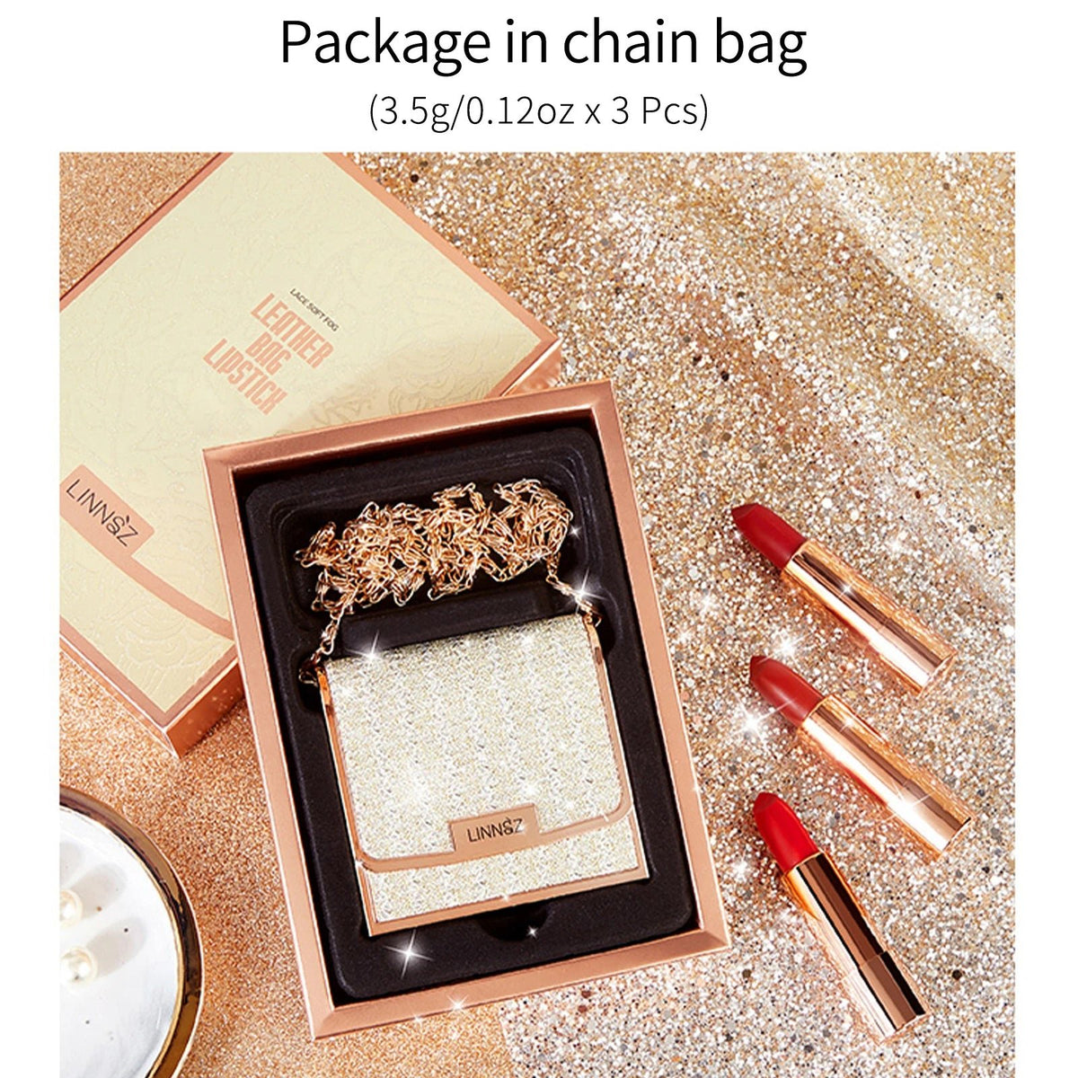 Matte Lipstick Gift Set – 3 Shades x 3.5g with Silver Chain Shining Bag | Waterproof, Non-Transfer Long-Lasting Red Lip Makeup - sensationmarketsensationmarket200001176:10#multipack;491:56964930Matte Lipstick Gift Set – 3 Shades x 3.5g with Silver Chain Shining Bag | Waterproof, Non-Transfer Long-Lasting Red Lip MakeupOption 1multipack