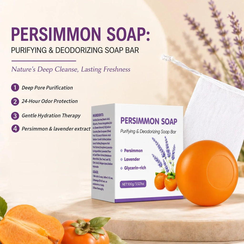 Persimmon & Lavender Deodorizing Soap Bar 100g – Japanese Persimmon Extract for Body Odor Control | Purifying Unisex Bar - sensationmarketsensationmarket200009122:100015911#2PCS SetPersimmon & Lavender Deodorizing Soap Bar 100g – Japanese Persimmon Extract for Body Odor Control | Purifying Unisex Bar2PCS Set