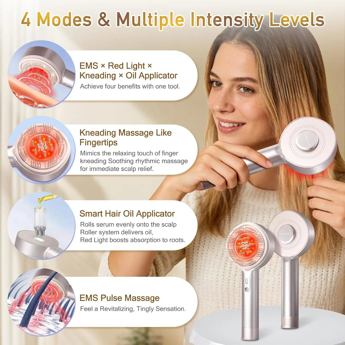 Red Light EMS Scalp Massager Comb – Electric Kneading Head Massage Brush with Essential Oil Reservoir | Rechargeable Waterproof Hair Care Tool - sensationmarketsensationmarket14:350850;400079803:23313063559Red Light EMS Scalp Massager Comb – Electric Kneading Head Massage Brush with Essential Oil Reservoir | Rechargeable Waterproof Hair Care ToolUSB Type-CGold