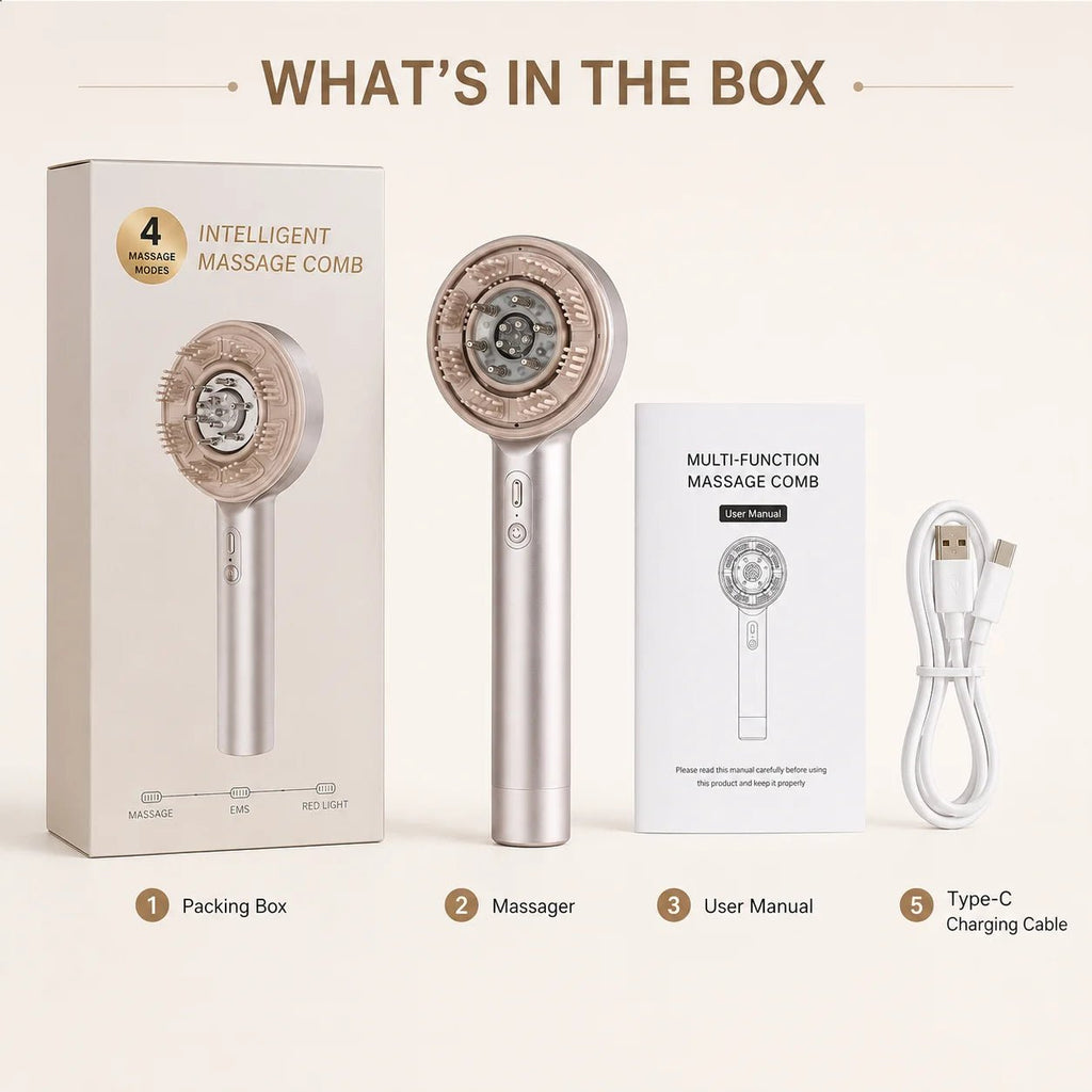 Red Light EMS Scalp Massager Comb – Electric Kneading Head Massage Brush with Essential Oil Reservoir | Rechargeable Waterproof Hair Care Tool - sensationmarketsensationmarket14:350850;400079803:23313063559Red Light EMS Scalp Massager Comb – Electric Kneading Head Massage Brush with Essential Oil Reservoir | Rechargeable Waterproof Hair Care ToolUSB Type-CGold