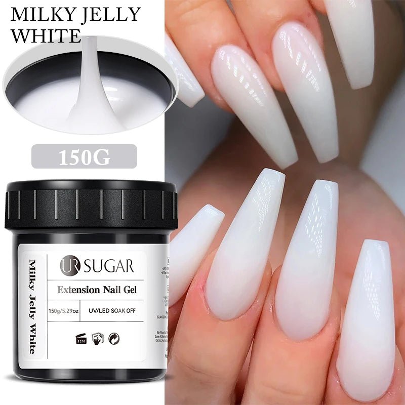 UR SUGAR 150g Nail Extension Gel – Transparent, Jelly White & Light Pink UV/LED Builder Gel for French & Acrylic Manicure - sensationmarketsensationmarket14:10#Milky Jelly WhiteUR SUGAR 150g Nail Extension Gel – Transparent, Jelly White & Light Pink UV/LED Builder Gel for French & Acrylic ManicureMilky Jelly White