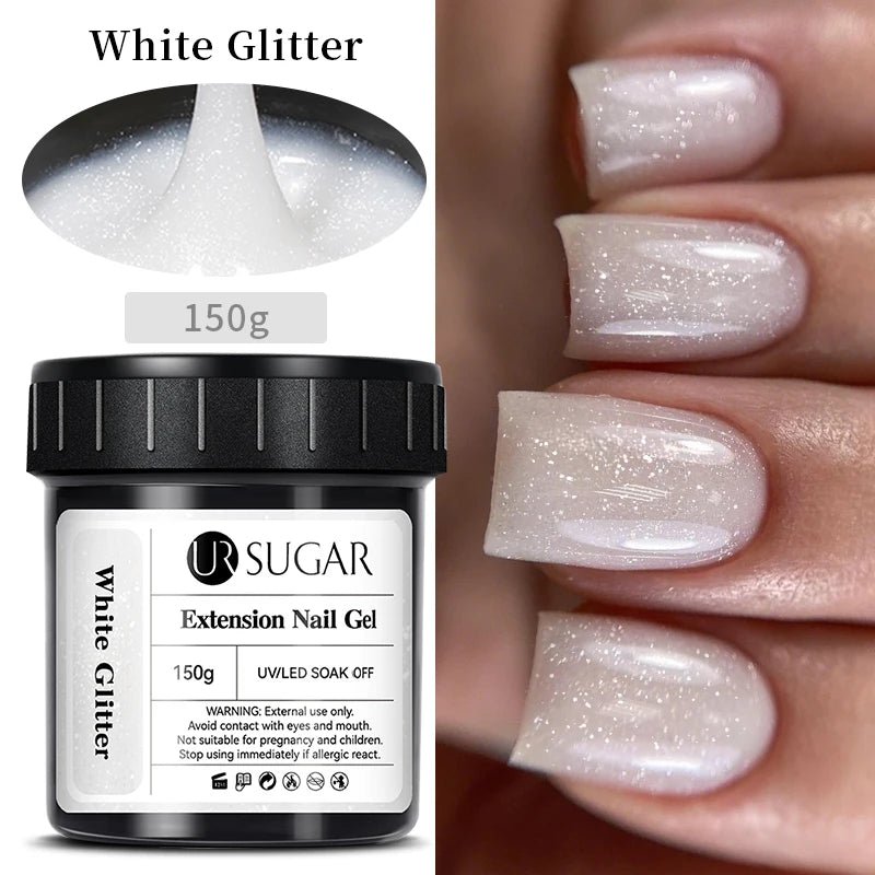 UR SUGAR 150g Nail Extension Gel – Transparent, Jelly White & Light Pink UV/LED Builder Gel for French & Acrylic Manicure - sensationmarketsensationmarket14:200006154#White GlitterUR SUGAR 150g Nail Extension Gel – Transparent, Jelly White & Light Pink UV/LED Builder Gel for French & Acrylic ManicureWhite Glitter