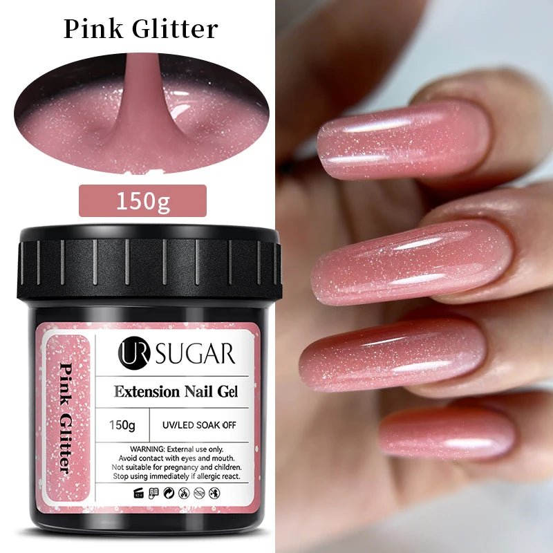 UR SUGAR 150g Nail Extension Gel – Transparent, Jelly White & Light Pink UV/LED Builder Gel for French & Acrylic Manicure - sensationmarketsensationmarket14:200006156#Pink GlitterUR SUGAR 150g Nail Extension Gel – Transparent, Jelly White & Light Pink UV/LED Builder Gel for French & Acrylic ManicurePink Glitter